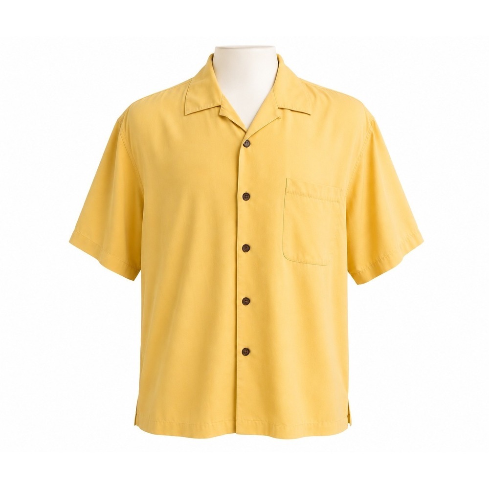 Vtg Tommy Bahama 100% Silk Shirt‎ Mens Large Yellow Camp Hawaiian  Button Front